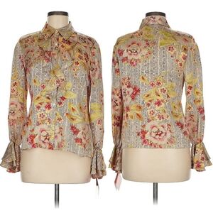 NWT $990 Oscar De La Renta Women 8 100% Silk Balloon Sleeve Blouse Ruffle Front